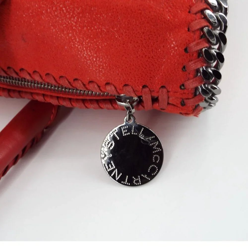 Stella McCartney Falabella Red Satchel Tote Bag Silver Tone Chain Trim Italy - Picture 10 of 14